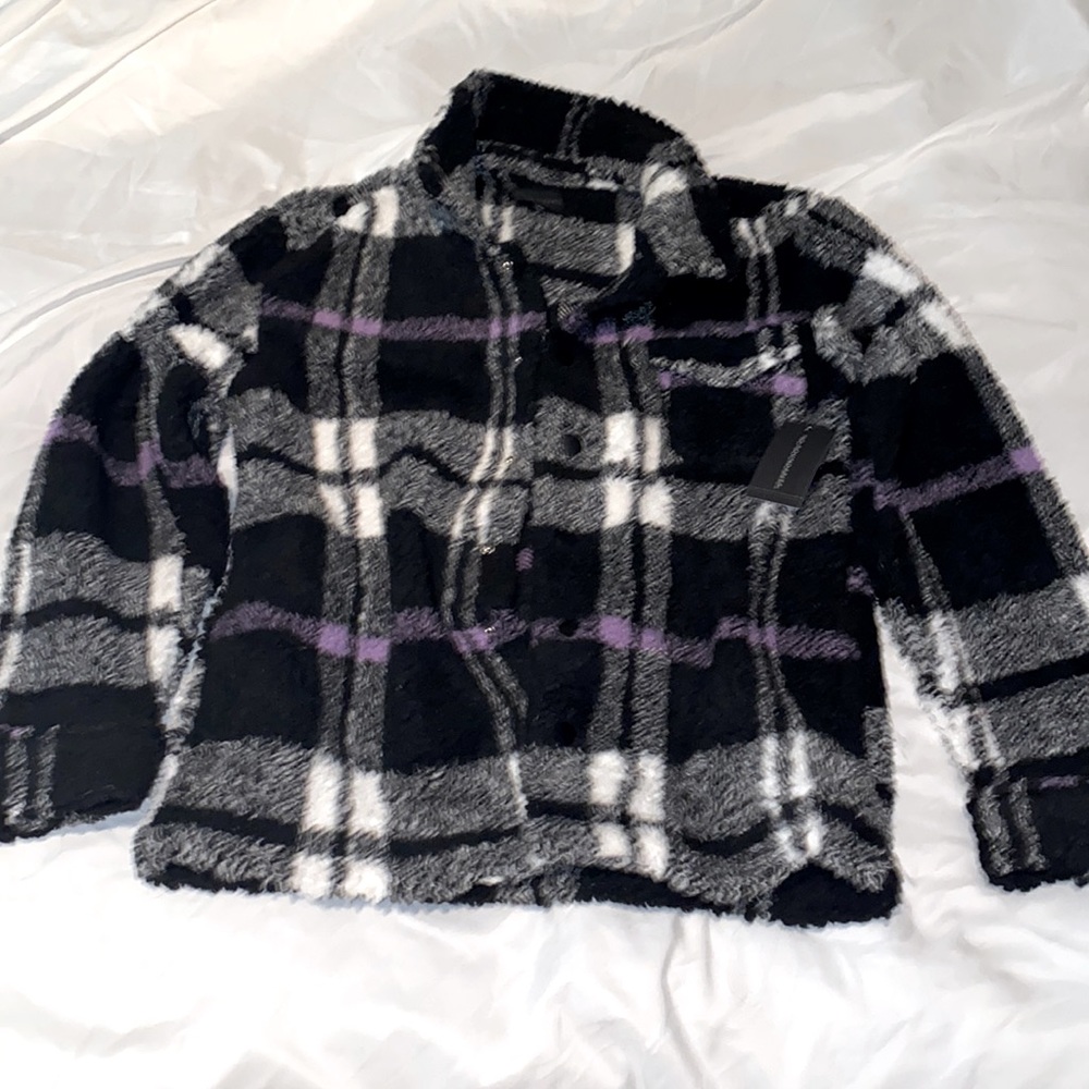 Purple gingham sherpa jacket